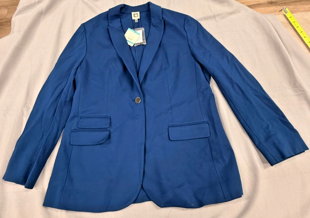 Anne Klein Blazer Women 16 Teal Blue One-Button Suit Jacket Business Office Wear